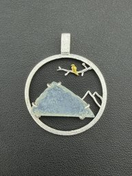Pendant Brand New Solid 925 Sterling Silver Stamped Gold Electroplated-Aquamarine