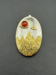 Pendant Brand New Solid 925 Sterling Silver Stamped Gold Electroplated-Red Agat