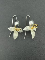 Dangle Earrings Brand New Solid 925 Sterling Silver Stamped Gold Electroplated