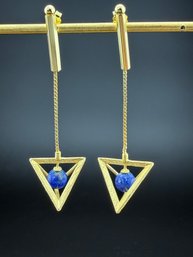 Lapis Lazuli Dangle Earrings Brand New Solid 925 Sterling Silver Stamped Gold Electroplated