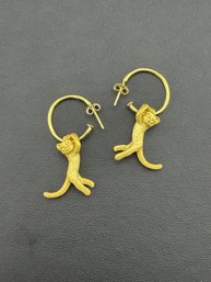 Cat Dangle Earrings Brand New Solid 925 Sterling Silver Stamped Gold Electroplated