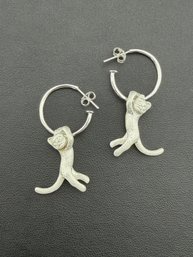 Cat Dangle Earrings Brand New Solid 925 Sterling Silver Stamped Gold Electroplated