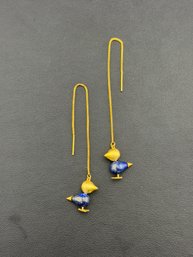 Lapis Lazuli Dangle Earrings Brand New Solid 925 Sterling Silver Stamped Gold Electroplated