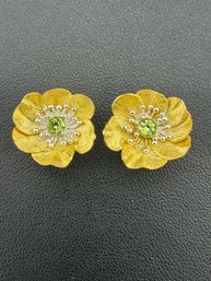 Peridot Stud Earrings Brand New Solid 925 Sterling Silver Stamped Gold Electroplated