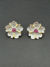 Pink Tourmaline Stud Earrings Brand New Solid 925 Sterling Silver Stamped Gold Electroplated