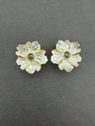 Green Tourmaline Stud Earrings Brand New Solid 925 Sterling Silver Stamped Gold Electroplated
