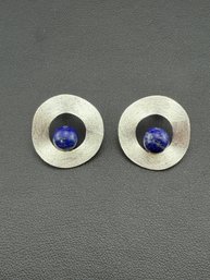 Lapis Lazuli Stud Earrings Brand New Solid 925 Sterling Silver Stamped Gold Electroplated