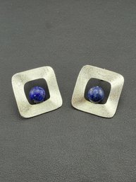 Lapis Lazuli Stud Earrings Brand New Solid 925 Sterling Silver Stamped Gold Electroplated