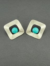 Amazonite Stud Earrings Brand New Solid 925 Sterling Silver Stamped Gold Electroplated