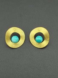 Amazonite Stud Earrings Brand New Solid 925 Sterling Silver Stamped Gold Electroplated