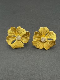Zirconia Stud Earrings Brand New Solid 925 Sterling Silver Stamped Gold Electroplated