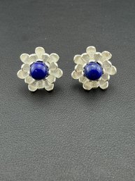 Lapis Lazuli Stud Earrings Brand New Solid 925 Sterling Silver Stamped Gold Electroplated