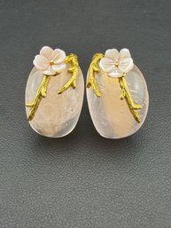 Rose Quartz Pearl Stud Earrings Brand New Solid 925 Sterling Silver Stamped Gold Electroplated