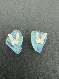 Aquamarines Stud Earrings Brand New Solid 925 Sterling Silver Stamped Gold Electroplated