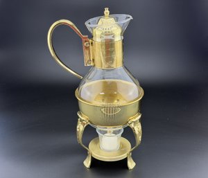 Glass Coffee & Tea Carafe With Brass Warming Stand & Candle Warmer