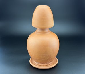 Handmade Terracotta Pottery Vessel With Lid & Saucer