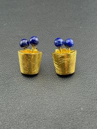Lapis Lazuli Stud Earrings Brand New Solid 925 Sterling Silver Stamped Gold Electroplated