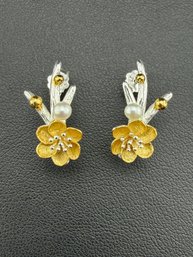 Stud Earrings Brand New Solid 925 Sterling Silver Stamped Gold Electroplated