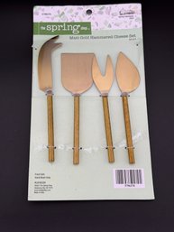 The Spring Shop Matt Gold Hammered Cheese Knife Serving Set – Set Of 4 – New
