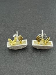 Stud Earrings Brand New Solid 925 Sterling Silver Stamped Gold Electroplated