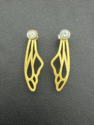Zirconia Stud Earrings Brand New Solid 925 Sterling Silver Stamped Gold Electroplated