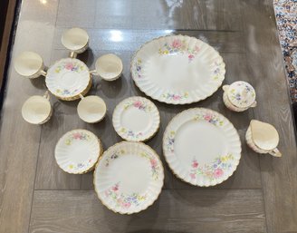 22K Pure Gold Vintage Floral Porcelain Dinnerware Set With Gold Trim Plates, Cups, Bowls & Serving 43 Pieces