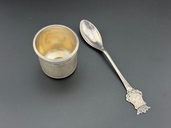 Vintage 925 Sterling Silver Mexican Cup & Switzerland Sterling Silver Souvenir Spoon