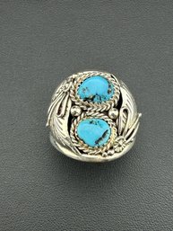 Collectable Signed L. Spencer Native American Designer 925 Sterling Silver Sleeping Beauty Turquoise Ring