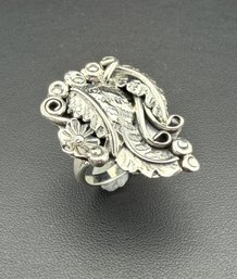 Collectable Signed Zuni Artist, Henry Yawakia HBY Designer 925 Sterling Silver Leaves Ring- Brand New