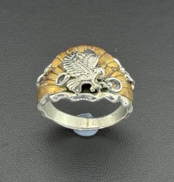 Collectable Signed Running Bear Native American Designer 925 Sterling Silver &  Copper Eagle Ring Brand New