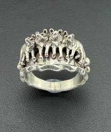 Signed Running Bear Native American Designer 925 Sterling Silver Pack Of Wolves Ring Brand New