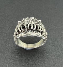 Collectable Signed Running Bear Native American Designer 925 Sterling Silver Pack Of Wolves Ring Brand New