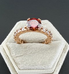 Brand New Red Moissanite Ring With GRA Certificate  Solid 925 Sterling Silver, 18K Gold Plated, Size 8, 2 CT