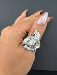 Collectable Signed Zuni Artist, Henry Yawakia HBY Designer 925 Sterling Silver Leaves Ring- Brand New