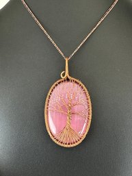 Necklace Pink Cat Eye 925 Sterling Silver Plated Handmade Gemstone