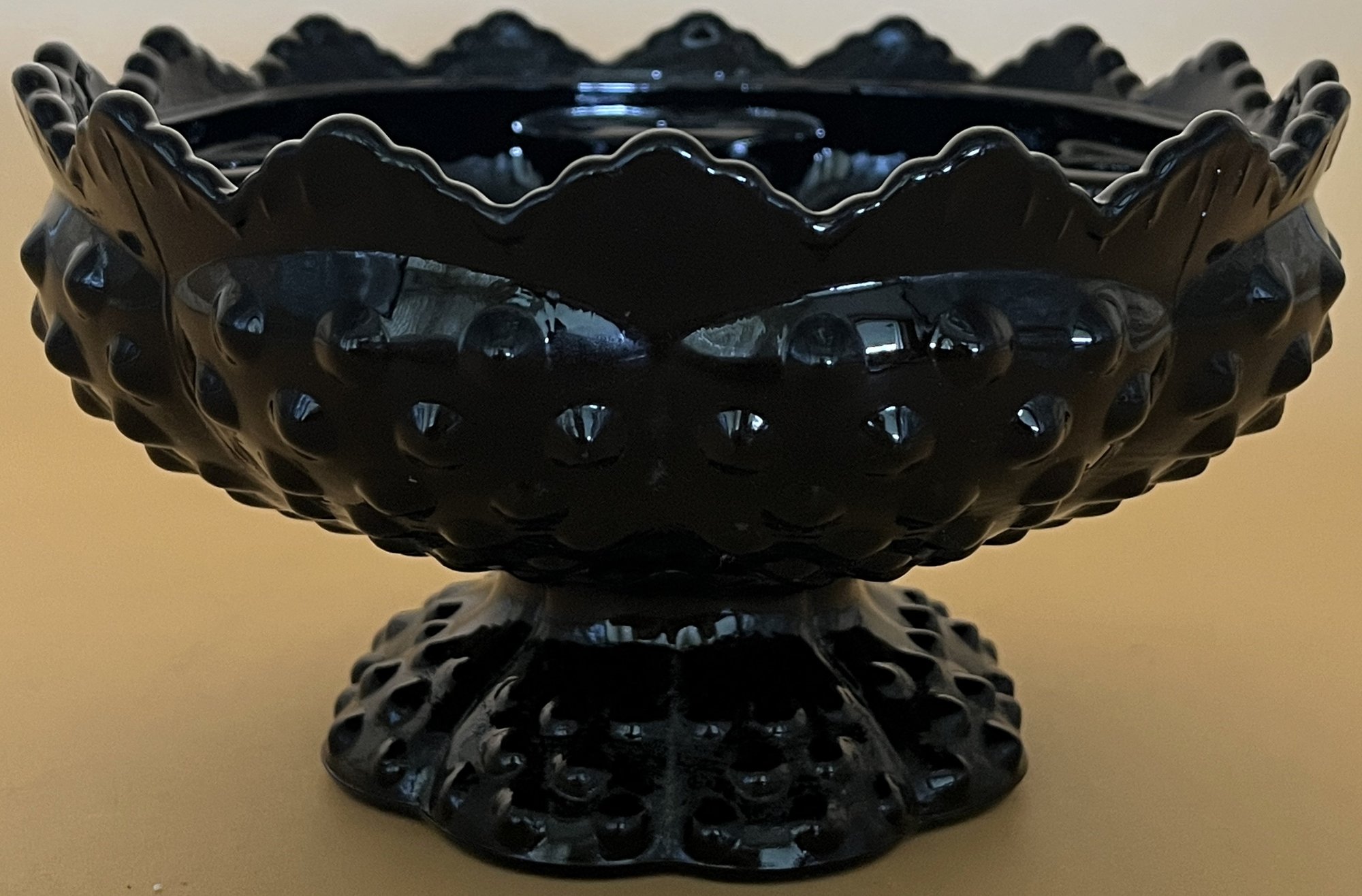 Vintage Fenton Black Glass Pedestal Hobnail Sawtooth Tapered 6 Candle