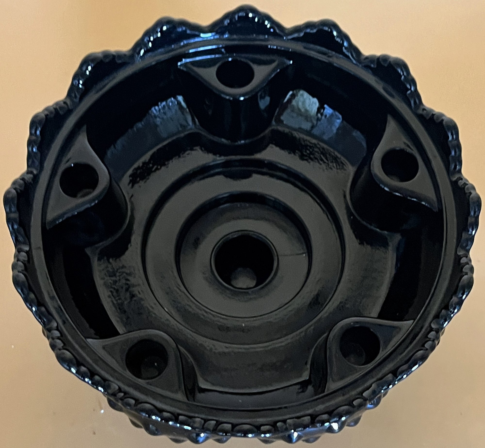 Vintage Fenton Black Glass Pedestal Hobnail Sawtooth Tapered 6 Candle