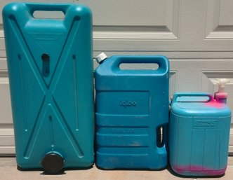 Lot Of 3 Different Models Of Blue Plastic Water Utility Containers - (J74)(G)