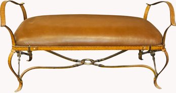 Leather And Steel Western Style Upholstered Bench (R213) BT