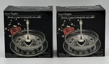 2 Royal Brighton Sauce / Dressing Crystal Glass Set With Stainless Server Spoon