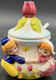 Vintage Lefton Dutch Boy And Girl Lidded Condiment Dish/jam Pot (K1.K59)