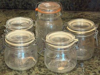 Lot Of 5 -  Vintage Glass Storage Jars - (B535)(K8)