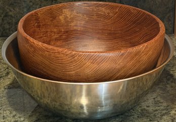 Wooden And Stainless Steel Bowls - (B540)(K4)