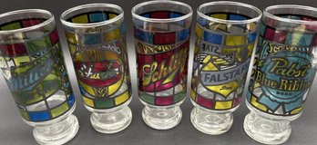 Vintage Painted Glasses With Beer Labels G#3 - (K6)