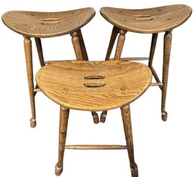 3 Wood Saddle Seat Stools   - (S4)