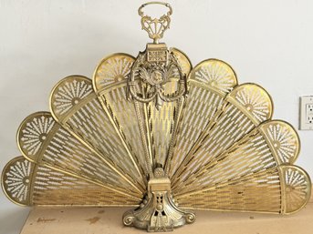 Vintage Brass Folding Fan Fireplace Screen - (g1)
