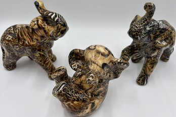 Set Of African Animal Print Ceramic Elephant #1 - (O)