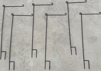 Lot Of 6 Black Metal Garden Flag Holders And Shepherd's Hooks - (B61)(G)
