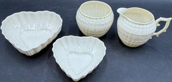 Belleek Ireland Heart Shaped Dishes With Creamer & Sugar Set (K46.K1)