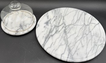 Marble Serving Platter On Swivel With Covered Marble Cheese Plate (K63.K1R)